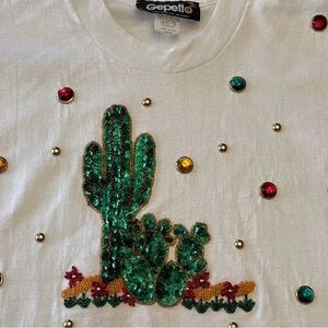 Vintage Gepetto Women’s T Shirt Size M Cactus Beaded Jeweled Sequin